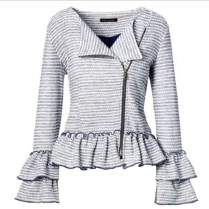 Banana Republic Women's Size XL Blue Bounce Knit Peplum Ruffled Moto Jacket New